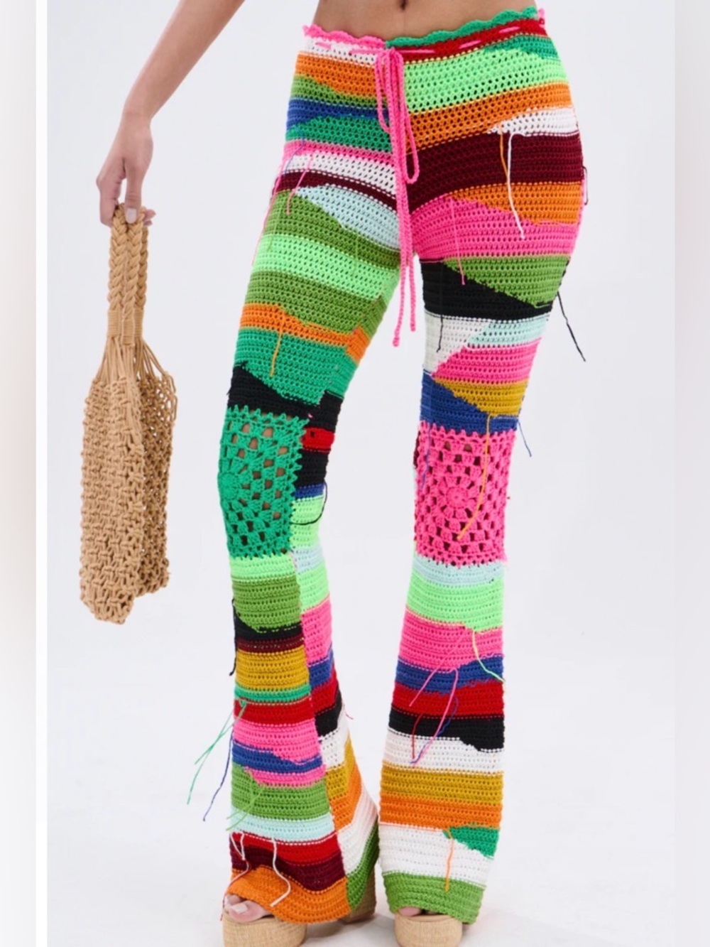 NWT Crochet Patchwork Pants - Multicolor